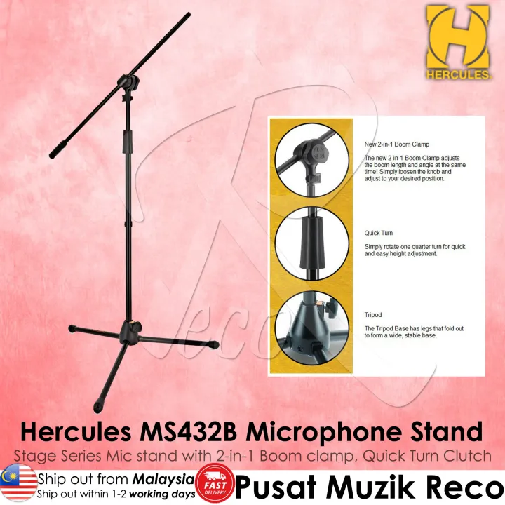 Hercules Stands MS432B Quick Turn Microphone Stand With Tripod And 2in