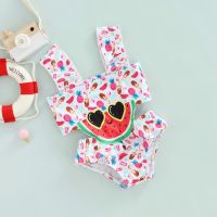 ∈✜✠ 2022 Kids Girls Cute Summer Swimsuit Ice Cream Pineapple Print Sleeveless Patchwork Watermelon Pattern Ruffle Bodysuit Swimwear