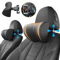 Leather Car Headrest Neck Pillow Adjustable Angle Car Seat Headrest Pillow with Hook for Head Pain Relief Carsickness Travel Seat Cushions