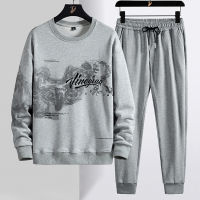 Spring Autumn Black Grey Hoodie Tracksuit Men Streetwear Crewneck Sweatshirt+Pants 2 Piece Sets Male Cotton Jogging Sweat Suits
