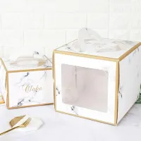4/6 inch Cake Box Marble Paper Cake Boxes Party Dessert Packaging Bakery Boxes with Tray Clear Display Window Box 10PCS/LOT