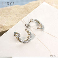 Lenya Jewelry ต่างหูดีไซน์เก๋ ประดับเพชร DiamondLike ตัวเรือนเงินแท้ 925 โดดเด่นด้วยเทคนิคชุบสีแบบทูโทน