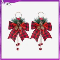 JIEZH 2pcs ลายสก๊อตสีแดงสีดำ โบว์ริบบิ้นคริสต์มาส งานประดิษฐ์ต้นไม้ โคนต้นสนชนิดหนึ่ง โบว์ลายสก๊อต แฟชั่นสำหรับผู้หญิง โบว์ของขวัญ โบว์ประกายแวววาว ตกแต่งกลางแจ้งในร่ม