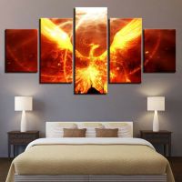 บทคัดย่อ Fire Phoenix ผ้าใบพิมพ์ภาพวาด Wall Art Home Decor ภาพ5แผง HD พิมพ์ภาพโปสเตอร์ไม่มีกรอบ5ชิ้นยอดนิยม Artwork