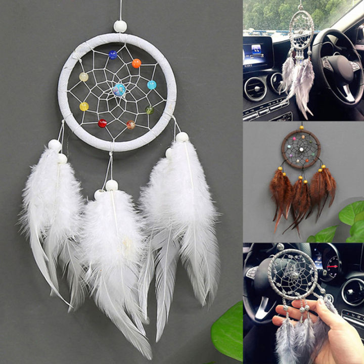 uni-sun-handmade-dream-catcher-แขวนหวายลูกปัดขนนกรถไต่ผนังตกแต่งเครื่องประดับ