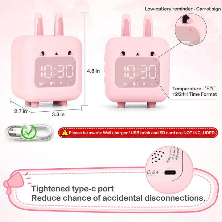 นาฬิกาซิลิโคนรูปกระต่ายตัวการ์ตูนอัจฉริยะพร้อมไฟกลางคืนสำหรับเด็กสามารถชาร์จซ้ำได้จับเวลาได้นาฬิกาปลุกอัจฉริยะ