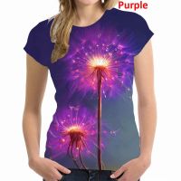 2023 newFunny Dandelion Print T-shirt Women Casual Short Sleeve Round Neck Tops T Shirt