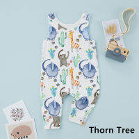 Thorn Tree ทารกแรกเกิดแขนกุด Romper การ์ตูนสัตว์รอบคอ Jumpsuit สไตล์ลำลอง Playsuit