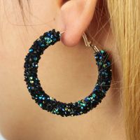 hang qiao shop Women Jewelry Fashion Crystal Charm Hoop Earrings Geometric Round Shiny Rhinestone Large Earring punk earring