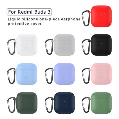 เคสป้องกันสําหรับเคส for Xiaomi Redmi Buds 3 case, ฝาครอบซิลิโคนสําหรับ Xiaomi Redmi Buds3, เคสอุปกรณ์เสริมหูฟังไร้สายพร้อมพวงกุญแจตะขอล็อค, สีดําสีแดงสีเขียวสีฟ้า