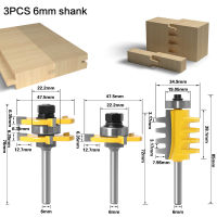 3pcs 6mm 14inch Shank Joint Assemble Router Bits Tongue &amp; Groove T-Slot Milling Cutter for Wood Woodwork Cutting Tools