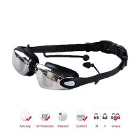 Corrective Nearsighted Swimming Goggles with Ear Plug connect to UV Protection Anti-fog Fexible Nose Bridge Swim Glasses Eyewear