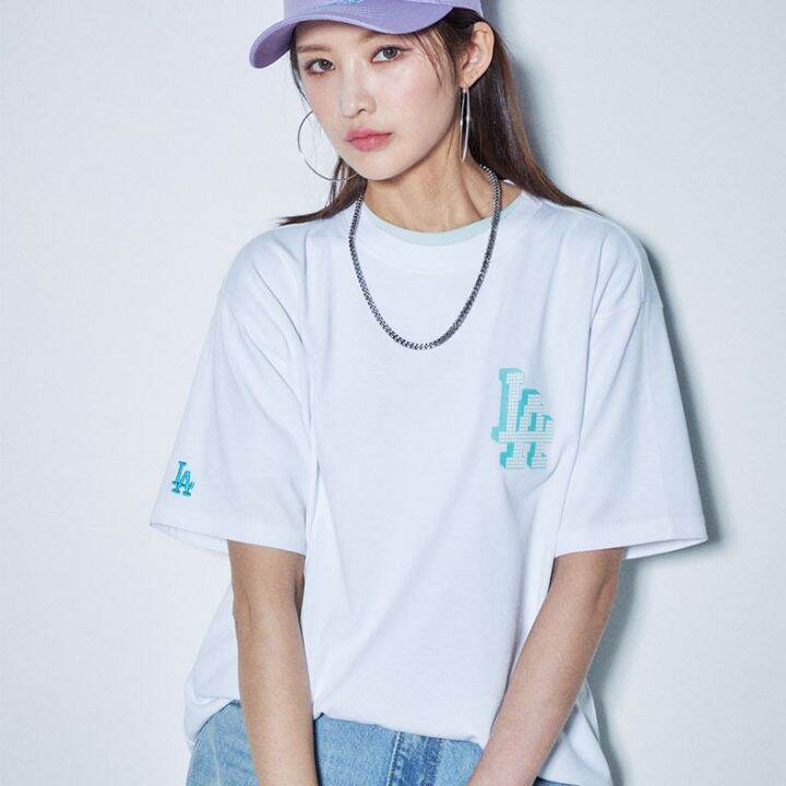 mlb-เสื้อยืด-logo-ny-t-shirt-oversize-เสื้อกีฬาแขนสั้นคู่รักแฟชั่นลำลอง