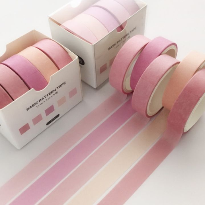 (เทป) ชุดเทปกระดาษญี่ปุ่นสีชมพู5ชิ้น/แพ็คป้ายสติ๊กเกอร์ตกแต่งแบบทำมือกระดาษกาวอุปกรณ์สำนักงานที่โรงเรียน