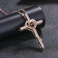 Projection Cross Necklace 100 Languages I Love You Pendant Jewelry For Lover Girlfriend Trendy Couple Romantic Cute Accessories