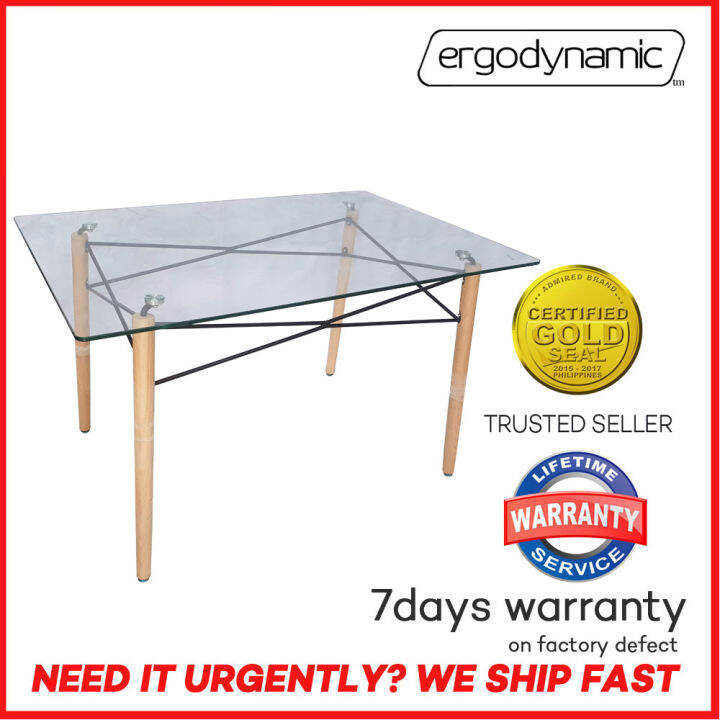 Ergodynamic GT12080 Glass Table 120x80cm Rectangular top, Wooden table