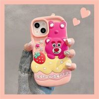 เคสศัพท์สตรอเบอรี่หมีสามมิติ for 14promax แอปเปิ้ล 131211promax เคสซิลิโคนผู้หญิง