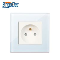 Bingoelec AC 220V มาตรฐานยุโรป16A ซ็อกเก็ตฝรั่งเศสสีขาวสีดำทองแผงกระจกแข็งแรงเบ้าติดผนัง86*86Mm