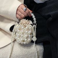 New Trend Casual Fashion Temperament Female Pearl Bucket Mini Niche Design Beaded Accessories Handheld Crossbody Lipstick Bag