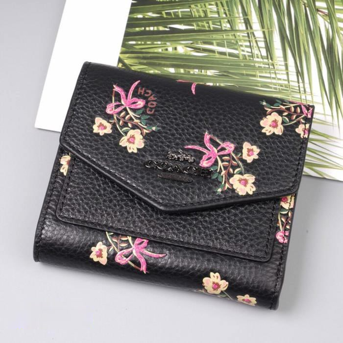 COACH Small Wallet With Floral Bow Print in Black