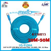 LINK indoor CAT6 (ภายในสีฟ้า) สายแลน แบ่งตัด ขนาด 20-50 เมตร พร้อมเข้าหัว พร้อมใช้งาน US-9106A