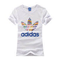 Adidas เสื้อยืดแขนสั้นของผู้หญิง,เสื้อด้านในแขนยาวครึ่งแขนพิมพ์ลายขนาดใหญ่แนวสปอร์ตฤดูร้อน