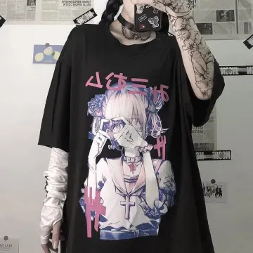 Harajuku Loose Oversize Anime Cartoon Print Short Sleeve Shirt Women T-Shirt  Black Streetwear Vintage Clothing Dropshipping Tops - AliExpress