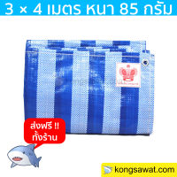 ผ้าฟาง ผ้าใบเคลือบ กันแดด 3×4 เมตร ลายฟ้า-ขาว (มีตาไก่) Bluesheet