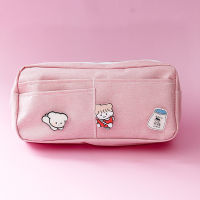 Canvas Pencil Case With 3pcs Brooch Large Capacity Multi-layer Stationery School Pouches For Girls Back To School Pencil Bag