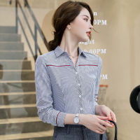 Long Sleeve Shirt for Women Fashion Casual Office Stripe Blouse Plus Size Korean Tops