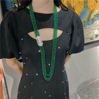 30-33“3 strands green agate Cz Beads Necklace