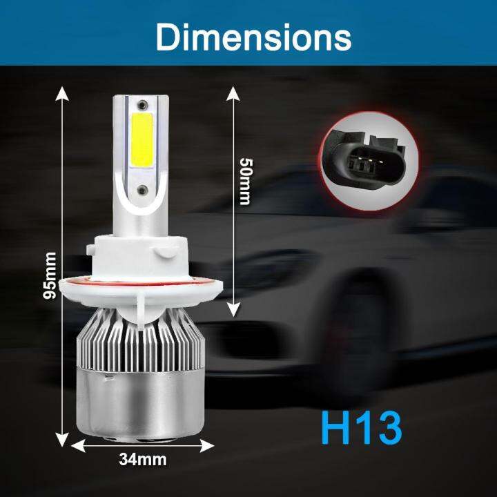 2ชิ้น-h13-9008-c6-10800lm-6000พัน120วัตต์ซัง-led-ชุดไฟหน้ารถ-hi-หรือ-lo-หลอดไฟ