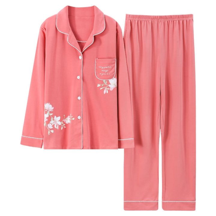 muji-high-quality-high-end-cotton-pajamas-womens-2023-new-spring-and-autumn-long-sleeved-cardigan-middle-aged-mothers-can-wear-home-clothes-set