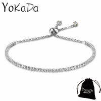 YOKADA สร้อยข้อมือคริสตัลอัลลอย6สีสำหรับผู้หญิงสร้อยข้อมือแฟชั่นเครื่องประดับเพทายระยิบระยับปรับได้