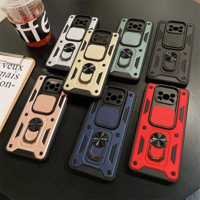 Slide Camera Shockproof Armor Case For Xiaomi Poco X3 Pro Car Magnetic Holder Ring Protect Cover For Poko Little X 3 X3Pro NFC