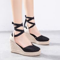 Straw wedge platform sandals with the new spring/summer 2023 contracted joker comfortable fashion high heels