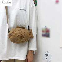 RUOHE การ์ตูน Taiyaki กระเป๋าสะพายข้างผ้าใบสไตล์ญี่ปุ่นแฟชั่นกระเป๋าเก็บของผู้หญิง