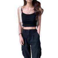 ผู้หญิงฤดูร้อนสายสปาเก็ตตี้ Crop Top Scoop คอ Basic Simple สีทึบ Slim Camisole Ribbed Casual Mini Sling Vest