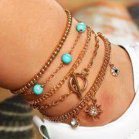 [COD] BZ1126 Cross-border and simple popular ball chain personalized turquoise star bracelet set of 5