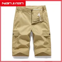 Nanjiren Men Casual Solid Color Multi Pockets Fifth Cargo Pants Loose Beach Shorts Style Men Trousers Male Shorts