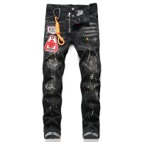 Mens DSQUARED2 Brand Jeans Mens Trend Casual Slim Hole Badge Black D2 Denim Pants Mens High Street Hip Hop Skinny Penicl Jeans