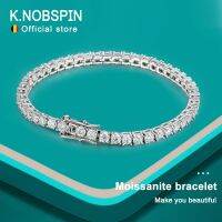 Knobspin Moissanite สำหรับผู้หญิงโซ่สร้อยข้อมือเพชร4มม. สีเงินพร้อมเครื่องประดับ