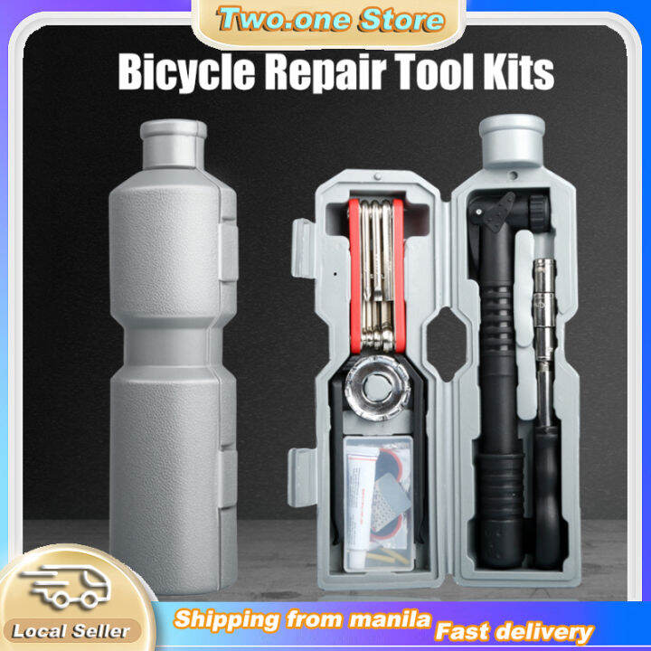 7 in 1 Bike Tool Bottle Contains Air Pump Bottle Holder Tire Patch Kit