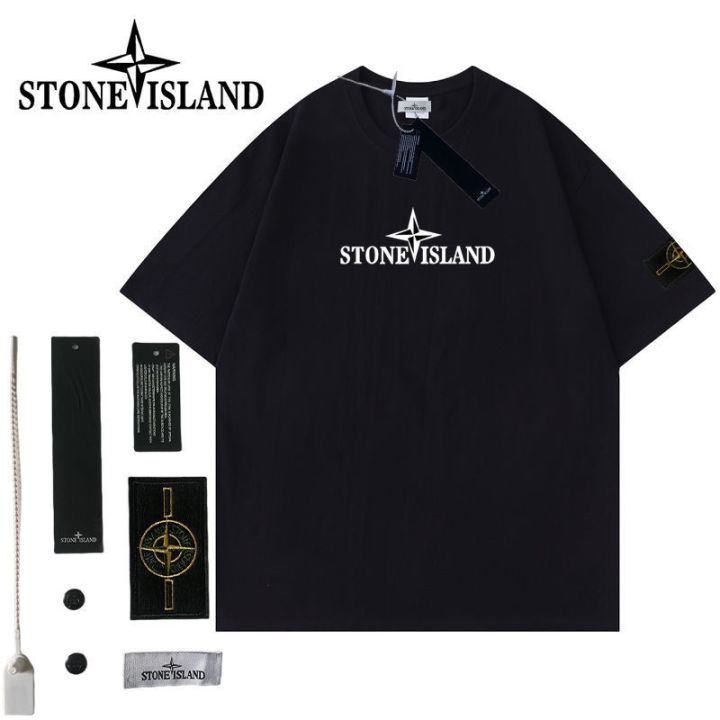 stone-lsland-เสื้อยืดคู่รักทำจากผ้าฝ้ายพิมพ์ลายสโตนไอซ์แลนด์-เสื้อยืดคู่รักคอกลมใส่สบายสำหรับผู้ชายและผู้หญิง