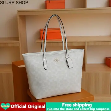 Coach 5696 City Tote In Signature Canvas IN Chalk Glacierwhite 