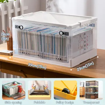 Side Double Door Folding Storage Box Transparent Plastic Organizer