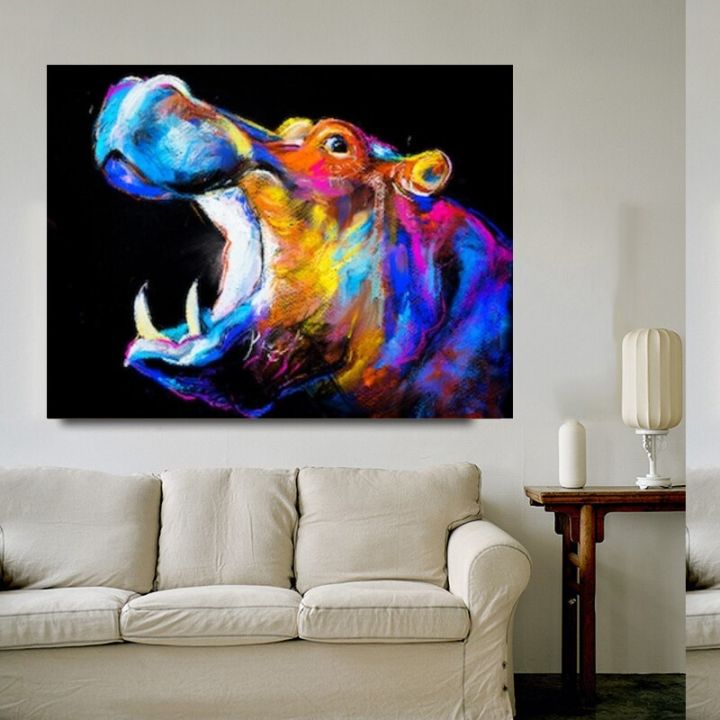 ภาพแอบสแตรกต์รูปสัตว์สีสันสดใสภาพศิลปะบนผืนผ้าใบภาพวาดบนผืนผ้าใบตกแต่งสำหรับห้องนั่งเล่น