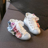 Children Casual Shoes Korean-style Parent-Child 3D Flower Girls Mid-top Canvas Shoes sport Kids Sneakers Anti-Slippery 40