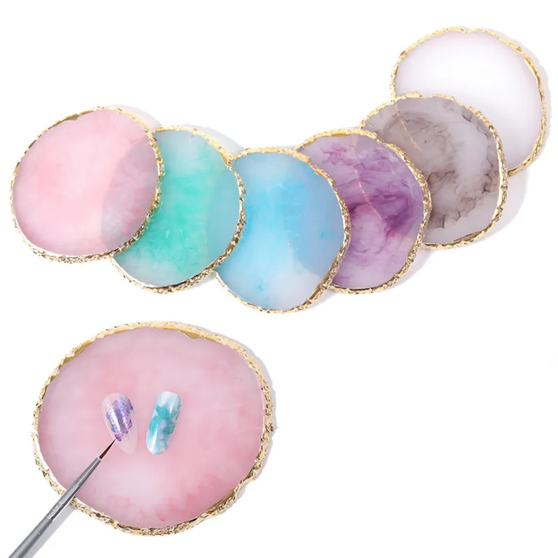 1PC Round Resin Agate Stone Nail Color Palette Gel Polish Palette Mixing  Drawing Paint Plate Pad Manicure Nail Art Display Shelf