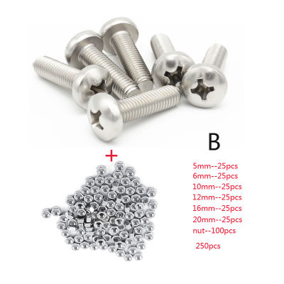250pcset A2 Stainless Steel M3 CapButtonFlat Head Screws Sets Phillips Hex Socket Bolt With Hex Nuts Assortment Kit Mayitr